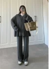 Fermuarlı Oversize Antrasit Triko Takım