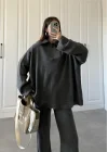 Fermuarlı Oversize Antrasit Triko Takım