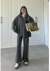 Fermuarlı Oversize Antrasit Triko Takım