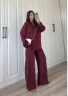 Fina Oversize Premium Keten Bordo Takım