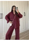 Fina Oversize Premium Keten Bordo Takım