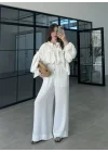 Fırfırlı Beyaz Bluz Takım