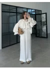 Fırfırlı Beyaz Bluz Takım
