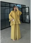 Fırfırlı Kuşaklı Hardal Şifon Takım