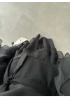 Fırfırlı Kuşaklı Siyah Şifon Takım
