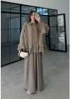 Fırfırlı Kuşaklı Vizon Şifon Takım