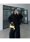 Fırfırlı Siyah Bluz Takım