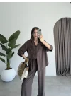 Fla Premium Tensel Kahve Gömlek Takım