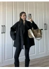 Geniş Yaka Oversize Antrasit Kaban