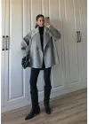 Geniş Yaka Oversize Gri Kaban