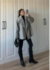 Geniş Yaka Oversize Gri Kaban