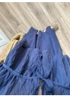 Gipeli Önü Bağlamalı Astarlı Lacivert Kırışık Takım
