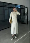 Gömlek Model Kuşaklı Ekru Triko Elbise