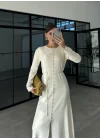 Gömlek Model Kuşaklı Ekru Triko Elbise