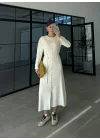 Gömlek Model Kuşaklı Ekru Triko Elbise