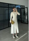 Gömlek Model Kuşaklı Ekru Triko Elbise