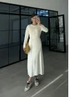 Gömlek Model Kuşaklı Ekru Triko Elbise