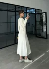Gömlek Model Kuşaklı Ekru Triko Elbise