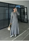 Gömlek Model Kuşaklı Gri Triko Elbise