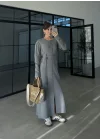 Gömlek Model Kuşaklı Gri Triko Elbise