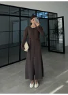 Gömlek Model Kuşaklı Kahve Triko Elbise