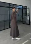 Gömlek Model Kuşaklı Kahve Triko Elbise