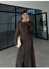 Gömlek Model Kuşaklı Kahve Triko Elbise