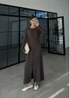 Gömlek Model Kuşaklı Kahve Triko Elbise