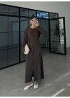 Gömlek Model Kuşaklı Kahve Triko Elbise