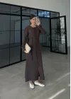 Gömlek Model Kuşaklı Kahve Triko Elbise