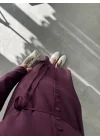 Gömlek Model Kuşaklı Mürdüm Triko Elbise