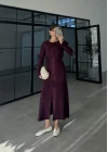 Gömlek Model Kuşaklı Mürdüm Triko Elbise