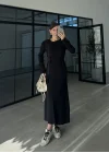 Gömlek Model Kuşaklı Siyah Triko Elbise