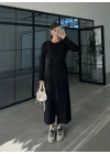 Gömlek Model Kuşaklı Siyah Triko Elbise