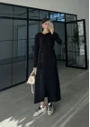 Gömlek Model Kuşaklı Siyah Triko Elbise