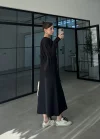 Gömlek Model Kuşaklı Siyah Triko Elbise