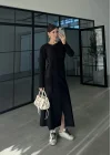 Gömlek Model Kuşaklı Siyah Triko Elbise