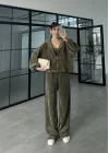 Haki Kadife Üçlü Takım