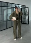 Haki Kadife Üçlü Takım