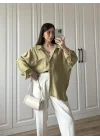 Haki Oversize Tensel Gömlek