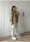 Haki Oversize Tensel Gömlek