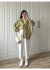 Haki Oversize Tensel Gömlek