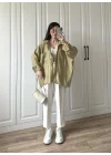 Haki Oversize Tensel Gömlek