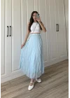 Holla Astarlı Kırışık Bebe Mavi Tül Etek