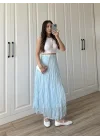 Holla Astarlı Kırışık Bebe Mavi Tül Etek