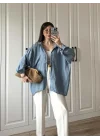 İndigo Oversize Tensel Gömlek