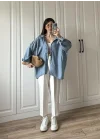 İndigo Oversize Tensel Gömlek