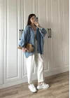 İndigo Oversize Tensel Gömlek