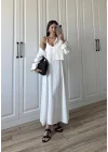 İthal Kumaş Premium Askılı Beyaz Gömlek Elbise