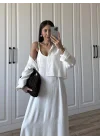 İthal Kumaş Premium Askılı Beyaz Gömlek Elbise
